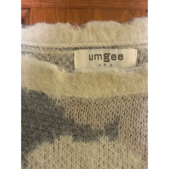 Umgee Fuzzy Knit Camo Sweater Gray Cream Medium Cozy Soft - Picture 7 of 9